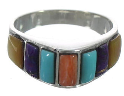 Southwest Sterling Silver Multicolor Inlay Ring Size 5-3/4 VX36616